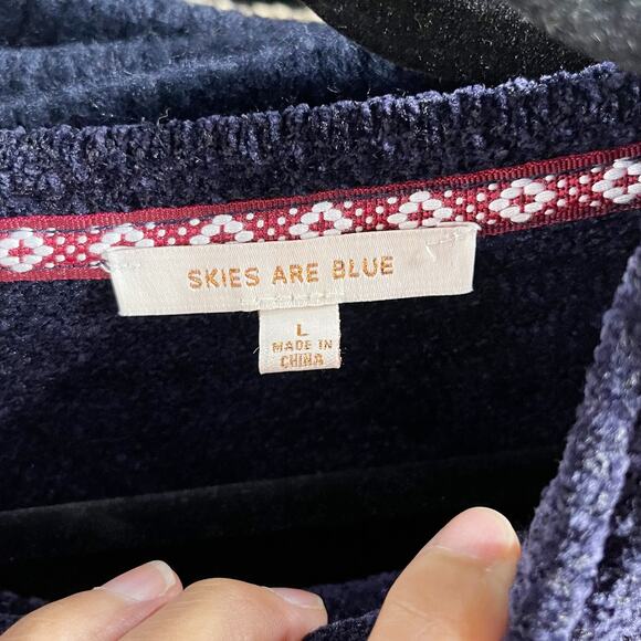 New Skies Are Blue Large L Navy Blue Chenille Twist Front Sweater Crew Neck Cozy - Picture 6 of 8